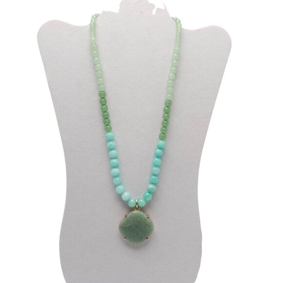 Banana Republic Green Blue Ombre Aventurine Stone Bead Necklace 21" - Picture 1 of 6